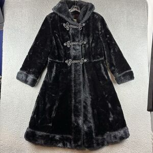 Vintage Davis of Boston Black Faux Fur Toggled Button Hooded Coat Size Large